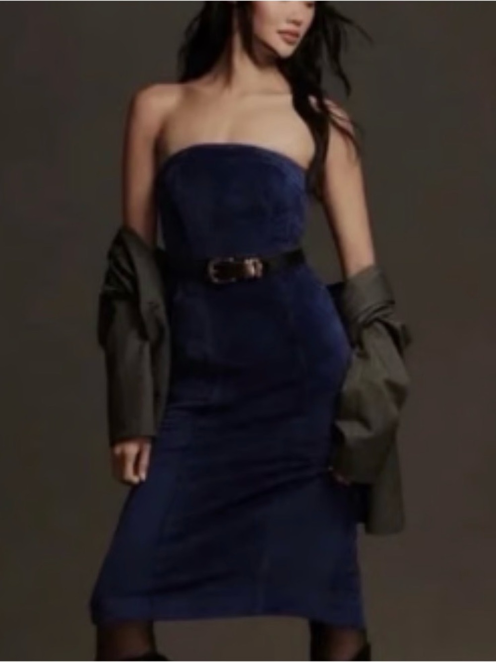 Pilcro Strapless Navy Midi Dress - Picture 2 of 14